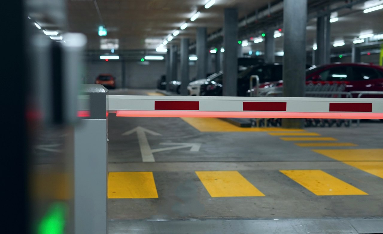 Underground car park entry with barrier